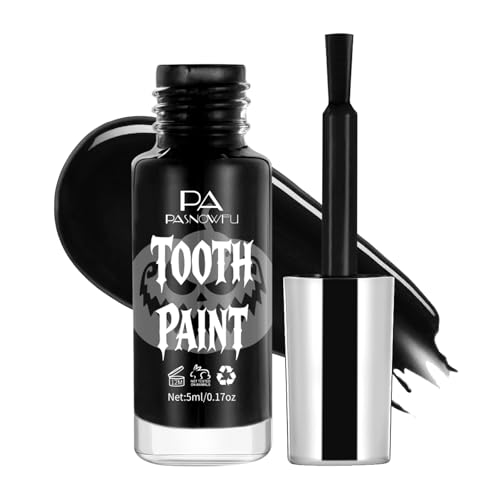 PASNOWFU Black Tooth Paint - Professional Teeth Black Paint for Cosplay & SFX Makeup High Coverage Quick-Dry Non-Toxic Formula Easy Apply & Remove for Adult Halloween Makeup Stage Performances.