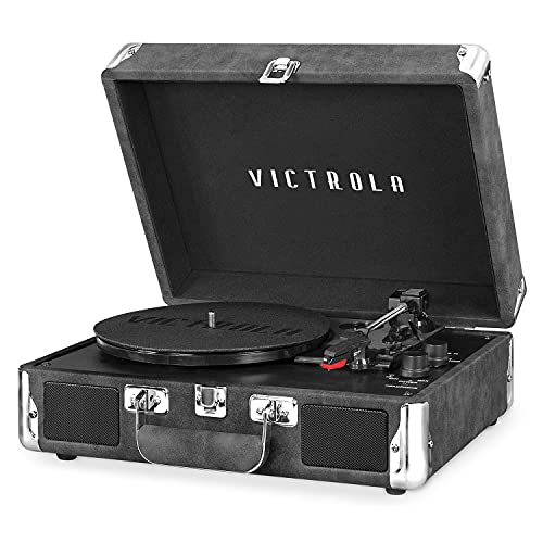 Victrola Journey Bluetooth Portable Suitcase Record Player – with Built-in Speakers, 3 Speed Vinyl Record Player, RCA Out, Headphone Jack (Gray) by Victrola - Used condition - US$33.49