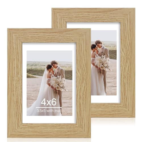 Hongkee 4x6 Picture Frame Set of 2, Real Glass and Wood Frame for Mat 3.5x5