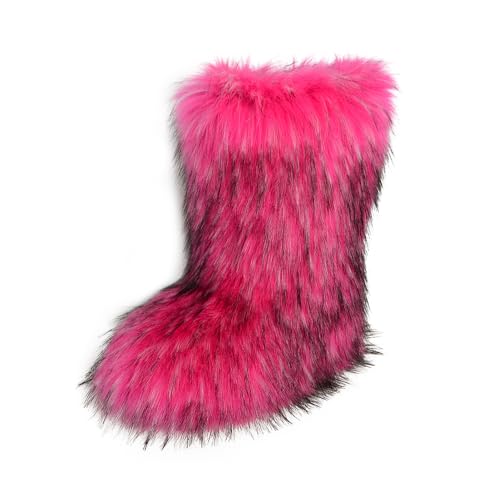 ZOSCGJMY Faux Fur Boots for Women Fuzzy Fluffy Furry Round Toe Suede Winter Snow Boots Flat Shoes2