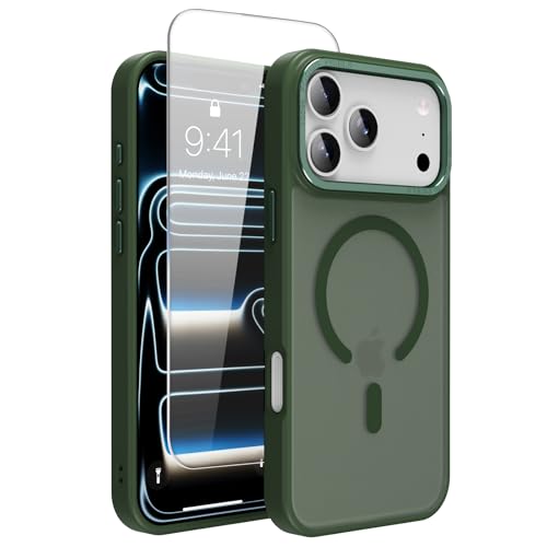 Image of Magnetic for iPhone 17 Pro Phone Case, [Compatible with MagSafe], Screen Protector X1, [Military Grade Drop Protection],Matte Finish,Slim,Shockproof,Protective (blackish green, iPhone 17 PRO)