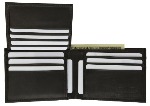 MARSHAL Wallet Genuine Leather Men Bifold Flap Up Wallet Hidden Money Pocket (Black)2