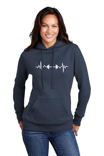 Go All Out 3X-Large Navy Blue Women Barbell Heartbeat Weightlifting Gym Workout Gift Idea Sweatshirt Hoodie