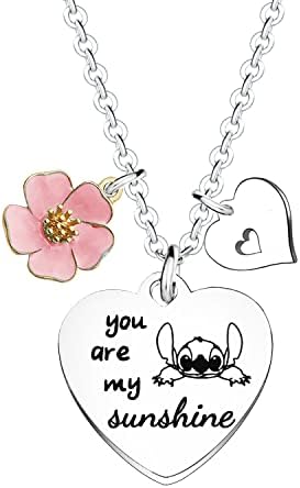 Funny Stitch Necklace Gifts OHANA Necklace Women's Necklace Anniversary Valentines Gift Friendship Birthday Gift jewellery Gifts for Daughter, Niece, Girls Chain Gifts You are My Sunshine