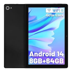 Eksvefot Android 14 Tablet, 10 Inch Tablet Octa-Core 8GB+64GB(TF 1TB), Android Tablet 1280×800 HD IPS Tablet Wi-Fi 6 Model/Widevine L1/5000mAh/Dual Camera/Face ID Tablet PC 2024 – Black