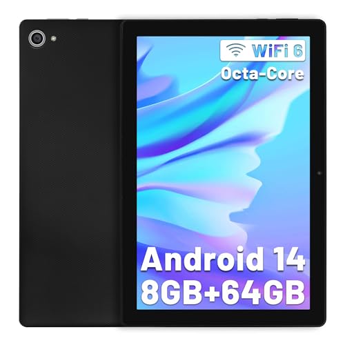 Eksvefot Android 14 Tablet, 10 Inch Tablet Octa-Core 8GB+64GB(TF 1TB), Android Tablet 1280×800 HD IPS Tablet Wi-Fi 6 Model/Widevine L1/5000mAh/Dual Camera/Face ID Tablet PC 2024 – Black