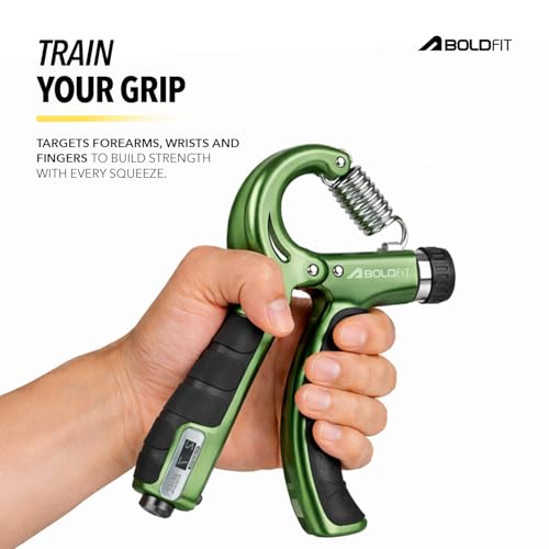 Image of Boldfit Adjustable Hand Grip Strengthener, Hand Gripper With Counter for Men & Women for Gym Workout Hand Exercise Equipment for Forearm Exercise, Finger Exercise Power Gripper - Army Green - 60kg