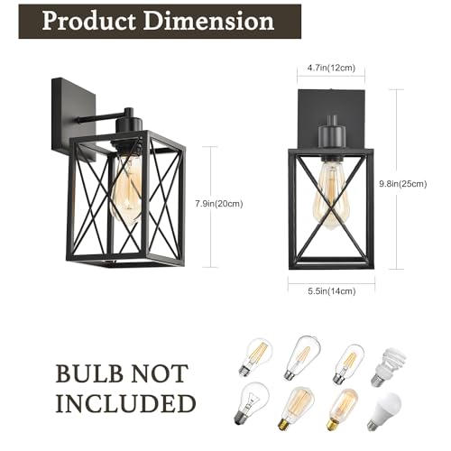 Image of Rotatable Angle Black Wall Sconce Set of Two,Metal Vintage Dimmable Wall Sconces,Industrial Wall Lights for Bedroom Bedside Doorway