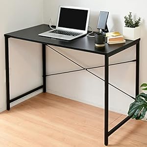 [山善] デスク 幅100 耐荷重60kg 2口コンセント 傷・汚れ・水分・熱に強い天板 アジャスター付き 奥行49×高さ70cm シンプル パソコンデスク 勉強机 組立品 ブラック/サンドブラック MCPE-1050(BK/SBK) テレワーク