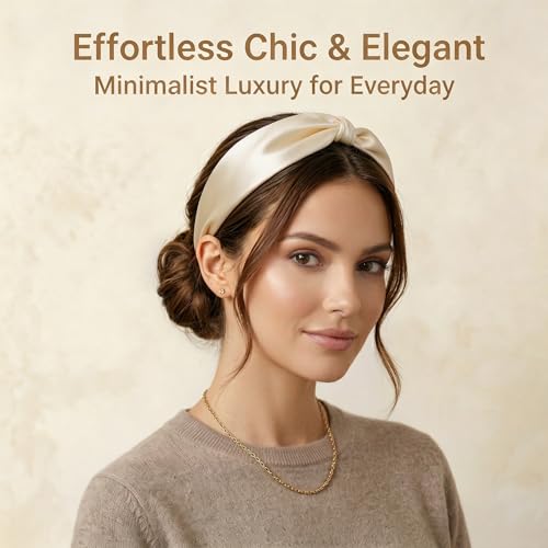 Image of ZLYC Mulberry Silk Headband for Women's Hair, Solid Beige Cream