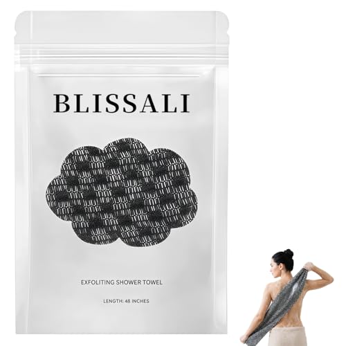 Exfoliating Shower Towel Premium Scrub Bathroom Towel Set 2-in-1 Exfoliatings Towels-Body Scrubber with 2 Sides Advanced Exfoliating Microfiber Towel for All Skin Types(Black)