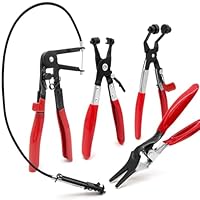 Eqivei 4 Stück Schlauchklemmenzangen Set kfz, Umfasst Lange Drahtfeder Schlauchschellenzange, Flachband und Abgewinkelte Schlauchschellenzange, Schlauchentferner Zange (Hose Clamp Set)