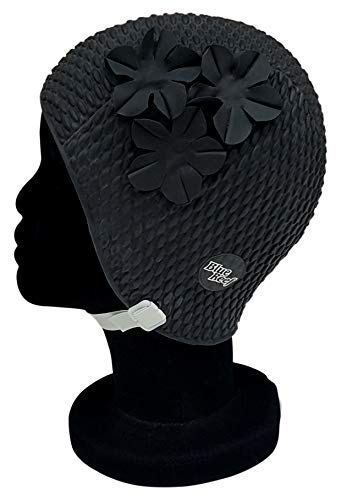 Blue Reef Oslo Bubble Bonnet de bain pour femme Motif floral classique rétro 3 fleurs avec sangle réglable Noir Cover