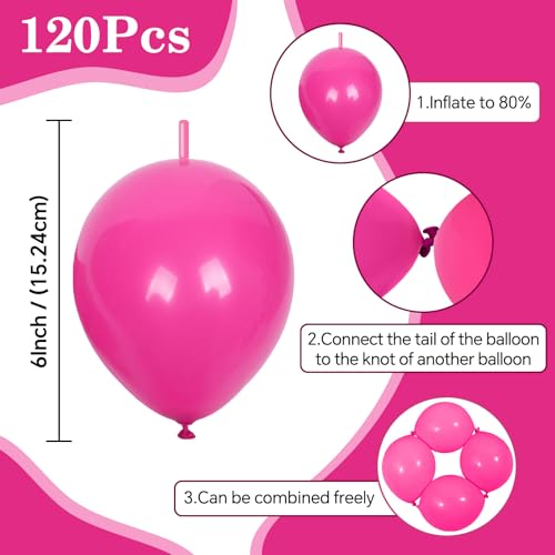 Image of Hot Pink Link Balloons,120Pcs 6Inch Hot Pink Latex Linking Balloons for Birthday Baby Shower Wedding Anniversary Party Decorations