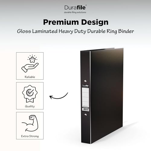 Durafile Ring Binder A4 Files, Black, Pack of 10 Folders, Heavy Duty Board Construction Folders for Paperwork Ring Binder, Ideal Folder Organiser for School, Home & The Office