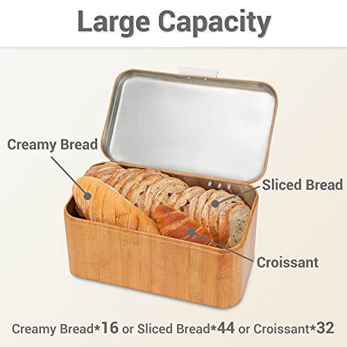 Alhom Bread Box/Keeper/Holder/Bin For Kitchen Counter, Countertop, Bread Storage Container, Stainless Steel, Vintage, Metal, Wood Grain Design #TOP2