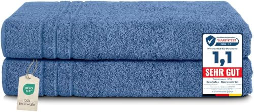 Komfortec Set of 2 Sauna Towels, 80 x 200 cm, 100% Cotton, XXL Sauna Towels, Soft, Large, Terry Cloth, Quick-Drying, Light Blue