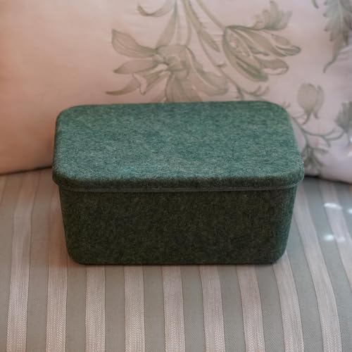Image of Welaxy Felt deep Storage Bins lidded Drawer Organizer Caddy for junk stuff stationery makeup jewelry closet bathroom minimalist lifestyle (Forest Green Lid, S)