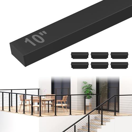 BLIKA 10FT Stainless Steel Cable Railing Handrail, Black Rectangular Handrail Flat Top Rail with End Caps for Deck Stair Cable Railing System, Deck Hand Rails for Indoor/Outdoor, BL01-T