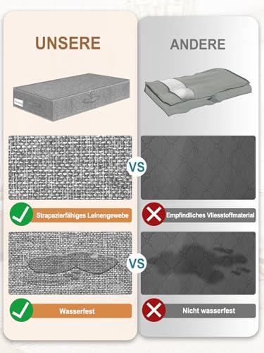 JUPELI Unterbett-Aufbewahrungsboxen, 17 cm Hoch, 2 Stück, faltbar, Grau – Ansicht 5