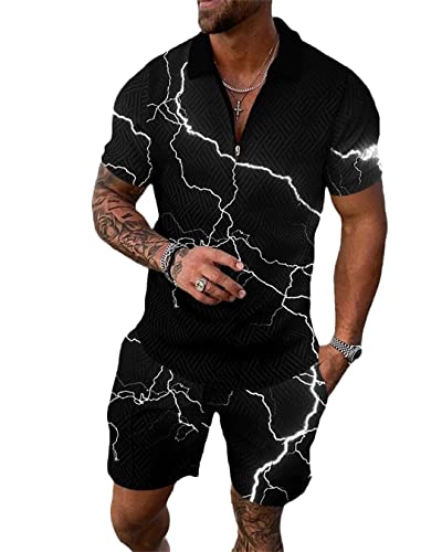 Ensemble polo d'été et short imprimé 3D homme S