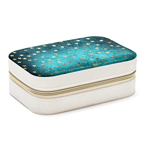 Boîte à bijoux portable en velours vert et compartiments bagues - 2