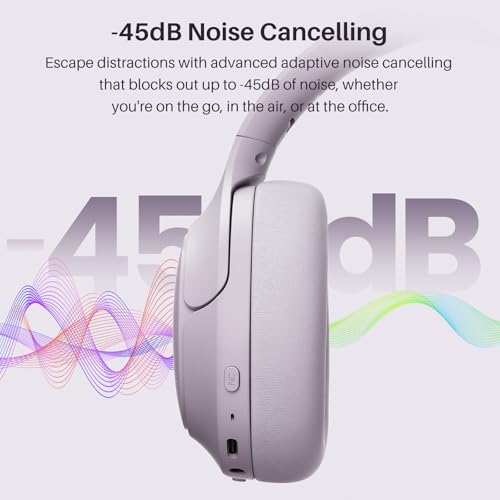 Image of TOZO HT3 Hybrid Noise Cancelling Headphones, 90H Battery Life Wireless Over Ear Bluetooth 6.0 Foldable Headset, AI Voice Assistant with 5 Mics, Connect 2 Devices & Hi-Res Sound, 32 Audio EQ, with Case