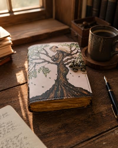 Image of CRAFT JUNKY Vintage Leather Journal Diary for Women and Men Travel Diary Notebook for Writing Deckle Edge Paper (MOE White, A5 17.78 X 12. 7 CM (A5))