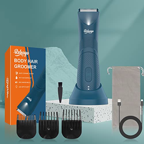Rehoyo Pubic Hair Trimmer For Men, Bikini Trimmer Women, Ipx7 Waterproof Ball Trimmer/Shaver, Body Groomer W/Replaceable Ceramic Blade, Electric Razor W/Light&Usb-C Cable, Gifts For Him Dad Father #TOP6