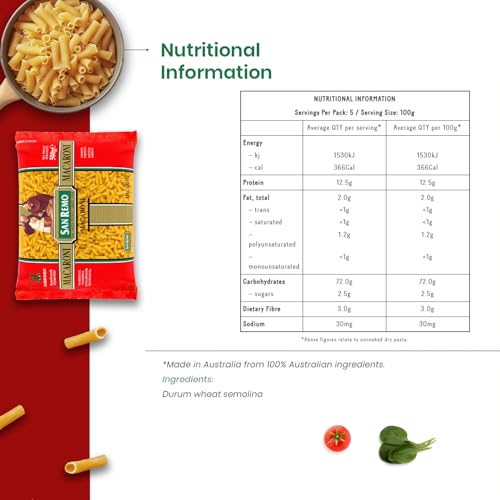 Image of San Remo Macaroni Pasta, 500g | Source of Protein & Fibre | No Preservatives | Quick & Easy to Cook | 100% Vegetarian (Pack of 2)