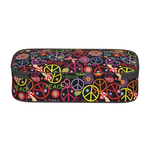 Image of Hippie Peace Sign Floral Pencil Case Organizer Big Capacity Pencil Pouch Stationery With Zipper School Supplies Pencil Bag For Girls Boys Office