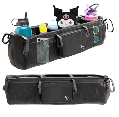 Double Stroller Organizer for Bob Duallie and Baby Jogger City Mini GT2 - Double Parent Stroller Caddy Organizer with Insulated Cup Holder and Cooler Bag, Double Baby Stroller Accessories