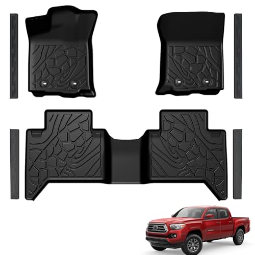 LUMWAY Floor Mats for 2016-2023 Toyota Tacoma Double Cab (Only for Automatic) TPE All Weather Durable Floor Liners Door Sill Guards for Toyota Tacoma Accessories