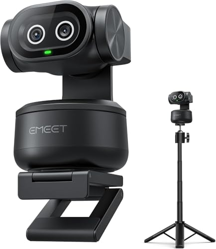 EMEET PIXY Dual-Kamera KI Webcam 4K mit Stativ, AI-Tracking, PDAF & AI-Autofokus 0,2S, 1/2,55'' Sony-Sensor, 3 Mikrofone, Voreinstellungen, 4K-Webcam für Streaming, für OBS/Twitch/Switch 2