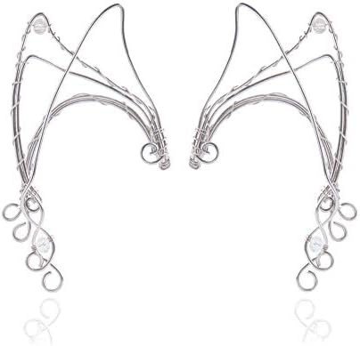 Yolmina Elf Ear Cuffs, Handmade Clip on Earrings - Pearl Wing Tassel Filigree Elven Earrings for Women - Fantasy Fairy Halloween Costume, Cosplay, Wedding, Handcraft