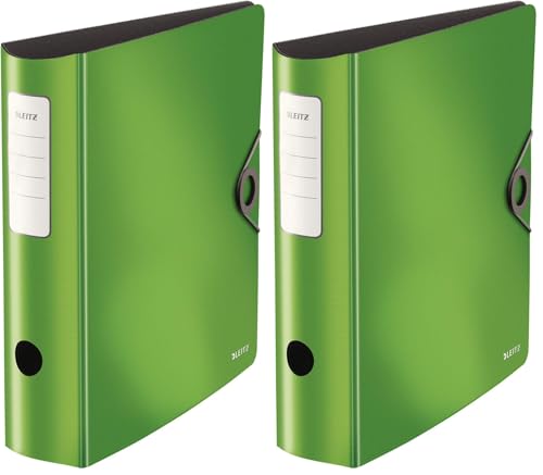 Leitz Qualitäts-Ordner 180° Active Solid, A4, Breit, Abgerundeter Rücken, 8,2 cm breit, Gummibandverschluss, Leichtes Polyfoam, Plastik-Ordner, Hellgrün, 10471050 (Packung mit 2)
