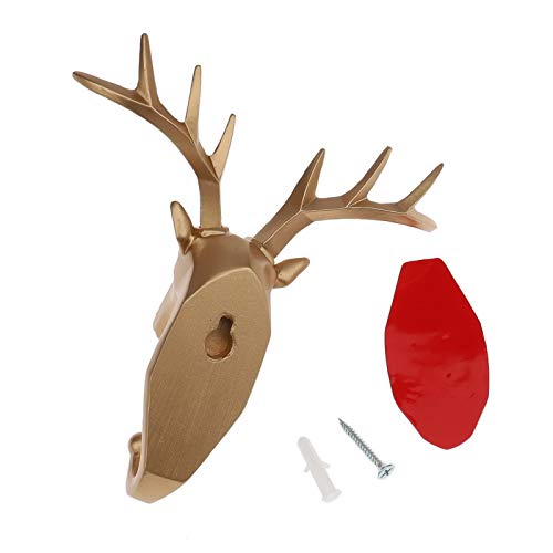 Kepfire Elegant Wall Art Cartoon Bedroom Christmas Hook Mural Home Decoration Creative Animal Gold Deer Head Coat Bag Key Cap Punch-Free Hanging Resin Nordic Style #TOP6