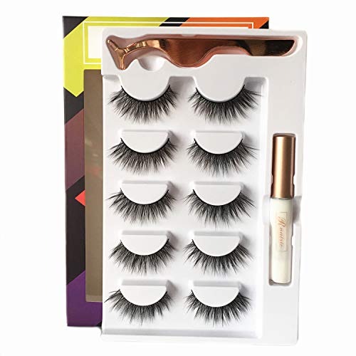 3D False Eyelashes With Glue 5 Pairs Natural Handmade Fake Eyelashes Reusable Cruelty-Free Lashes Ruairie