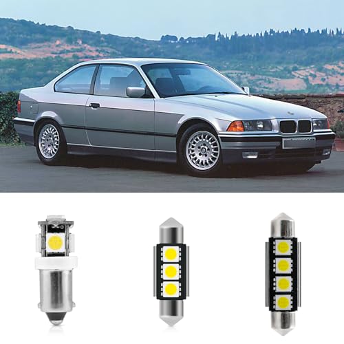 njssjd Juego de 10 luces interiores LED blancas para B.MW Serie 3 E36 Coupe/Sedan 1992-1998, bombillas interiores, luz de techo, luz para reposapiés, lámpara de maletero y herramienta de instalación