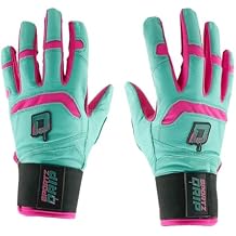 Batting Gloves - Teal/Pink Genuine Leather Gloves for Baseball & Softball Players - Unisex-Youth, Unisex-Adults