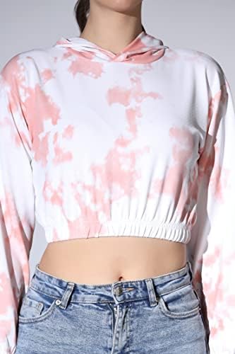 Image of Leriya Fashion Tops for Women | Stretchable Lycra Tie-Dye Print Hoodie Neck Short Western Tops for Girls | Hoodies with Loose Fit Ladies Top | Perfect for Casual | Travel