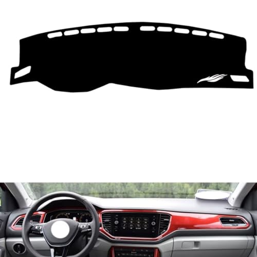 leather dash board cover mat Compatible with VW T-ROC 2018-2022 ，dashboard cover(Black)