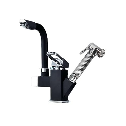 Kitchen Taps Rotating Pull Shower Hot and Cold Water Faucet Black Spray