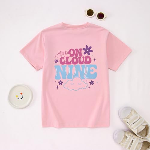 Image of 9th Birthday Shirt Girl On Cloud Nine Graphic Tee 9 Year Old Birthday Party T-Shirt Girl Summer Short Sleeve Top