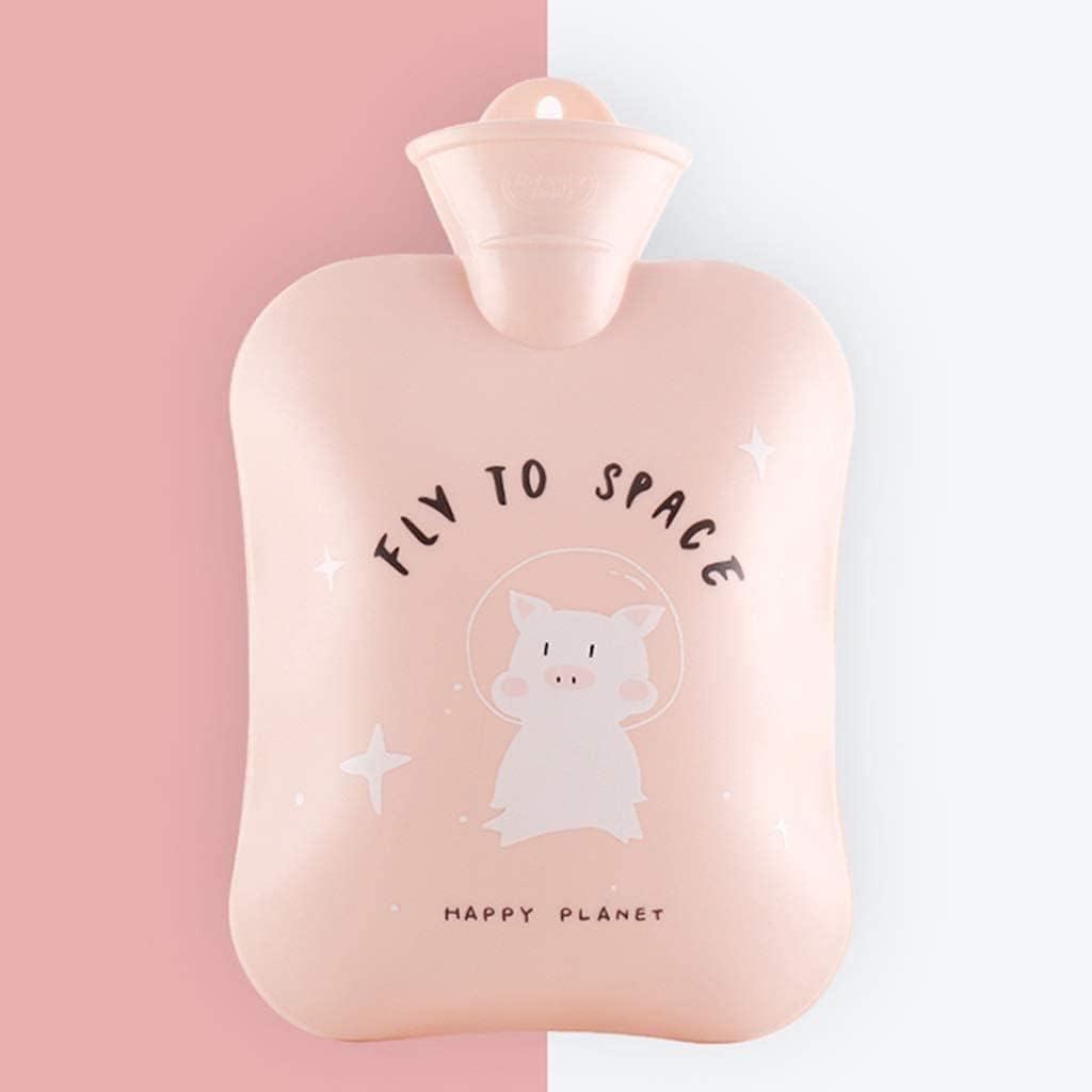 SKUZA Hot Water Bottle, Water Injection Hot Water Bottle with Plush Cover Explosion Proof Cartoon Hot Water Bag Portable Hand Warmer Pocket Gift for Girls (Color : Pink) (Color : Pink)
