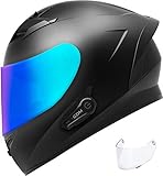 GDM Venom Motorcycle Helmet with GDM HYPERSONIC Bluetooth Intercom Matte Black (Size M, Iridium & Clear Shields)