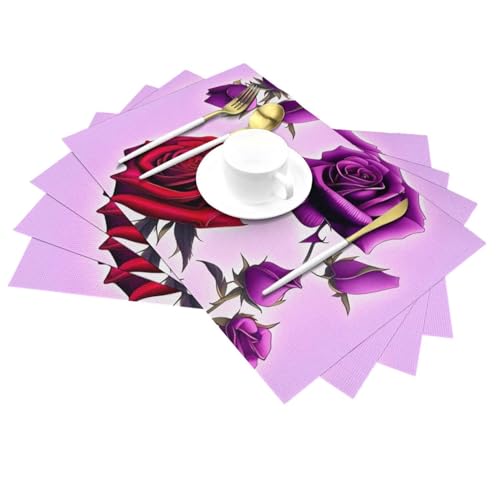 Set de table rectangulaire PVC tissé roses rouges et violettes - 5
