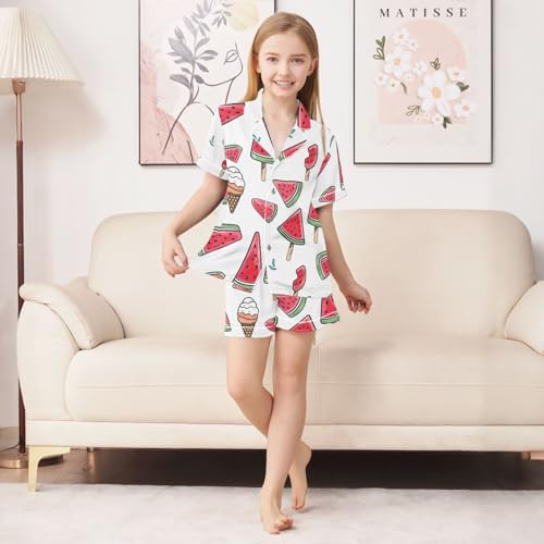 ALAZA Watermelon Ice Cream Pajamas Satin Pajama Set Short Sleeve Button Down Sleepwear3