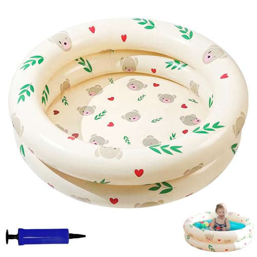 SilverChry Piscina Bebe, Piscina Hinchable, Bañera Hinchable Bebe, Piscinas para Bebe Doble Anillo con Fondo de Burbuja Hinchable de Seguridad, para Jardín,Terraza,Playa,Interiore (Oso)