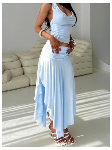 Verdusa Women's Asymmetrical Split Thigh Maxi Skirt Flowy High Waisted Elegant Pleated Long Skirts4